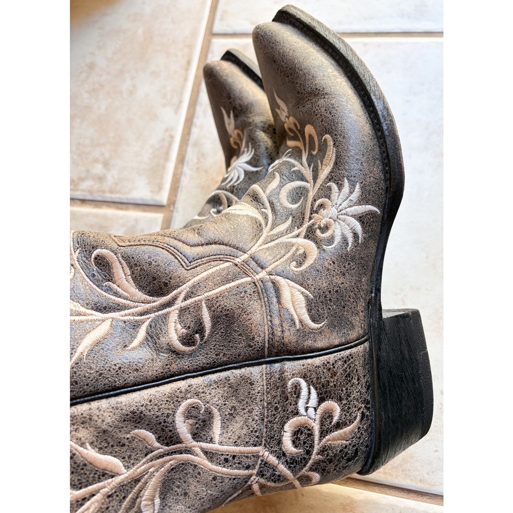 Stetson Womens Garden Variety Grey Floral Embroidered Western Boot Size 7.5‎ - Picture 4 of 9